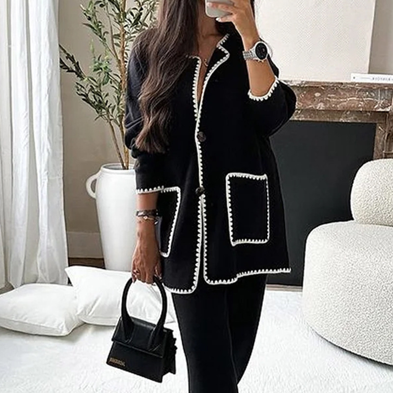 Women's Casual Solid Color Two-Piece Pants Set Long Sleeve