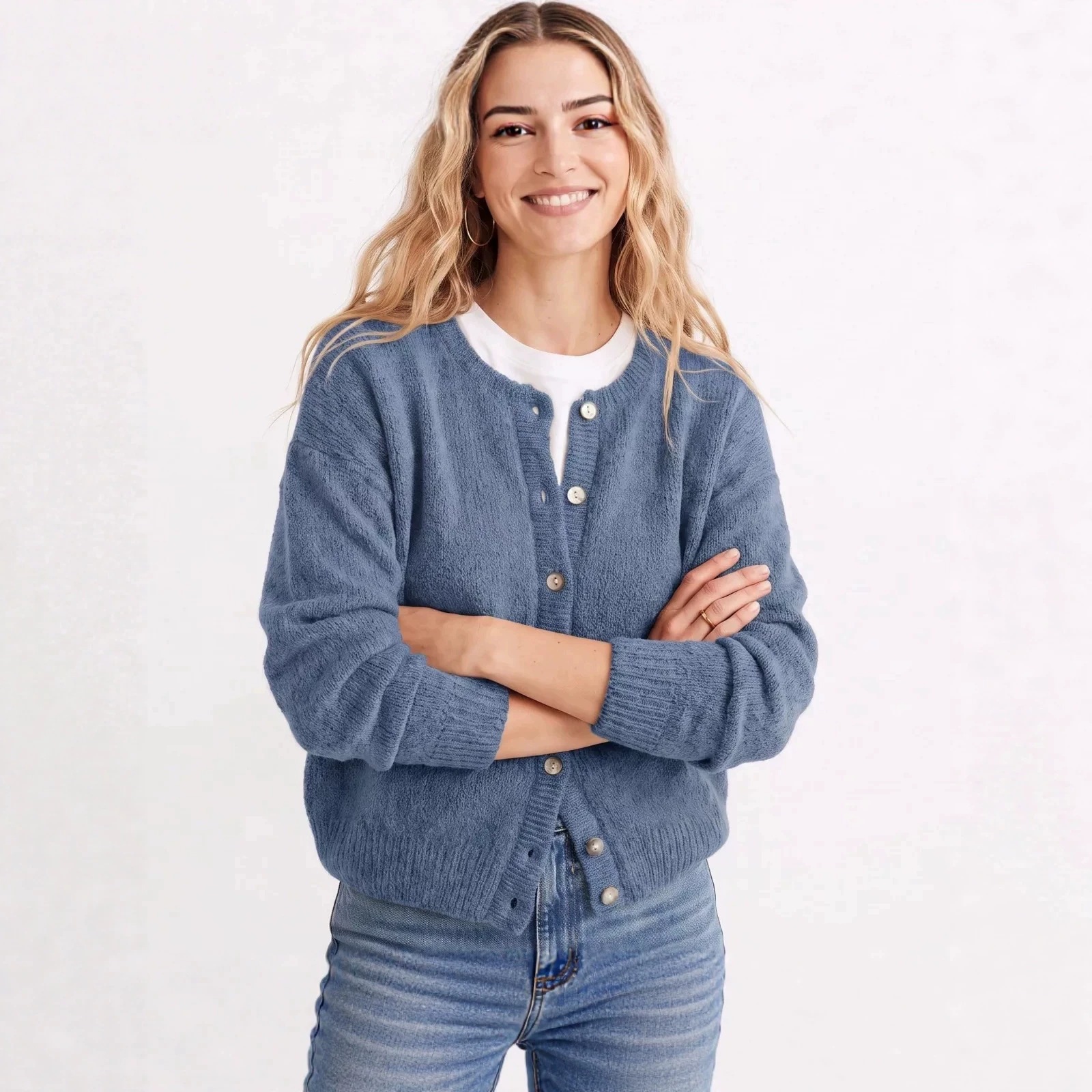 Women's Cropped Button-Up Knit Cardigan Sweater