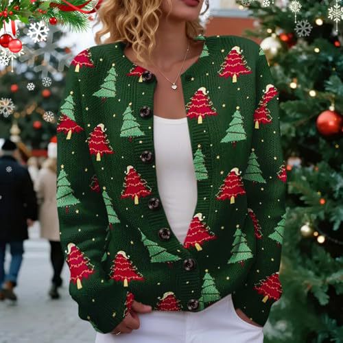 Women's Winter Forest Snowman Print Button Cardigan Sweater