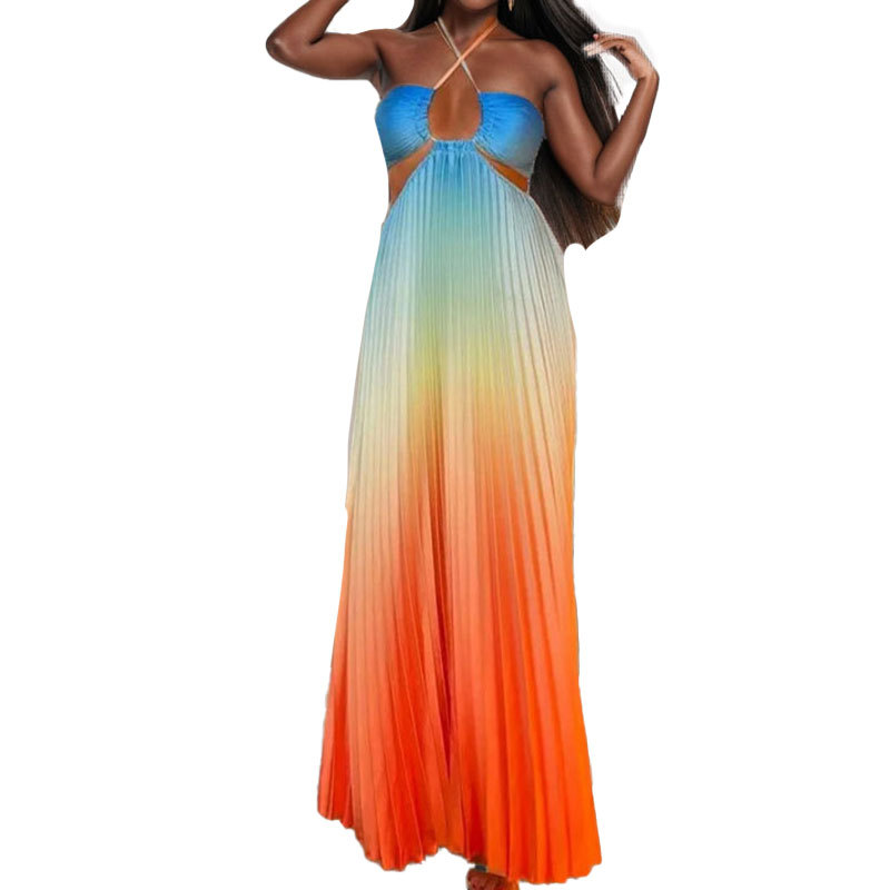 Women's Elegant Halter Neck Gradient Cutout Long Dress