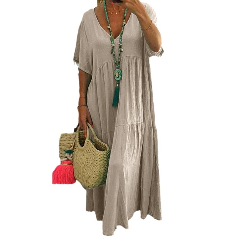V-Neck Asymmetrical Long Flowy Dress