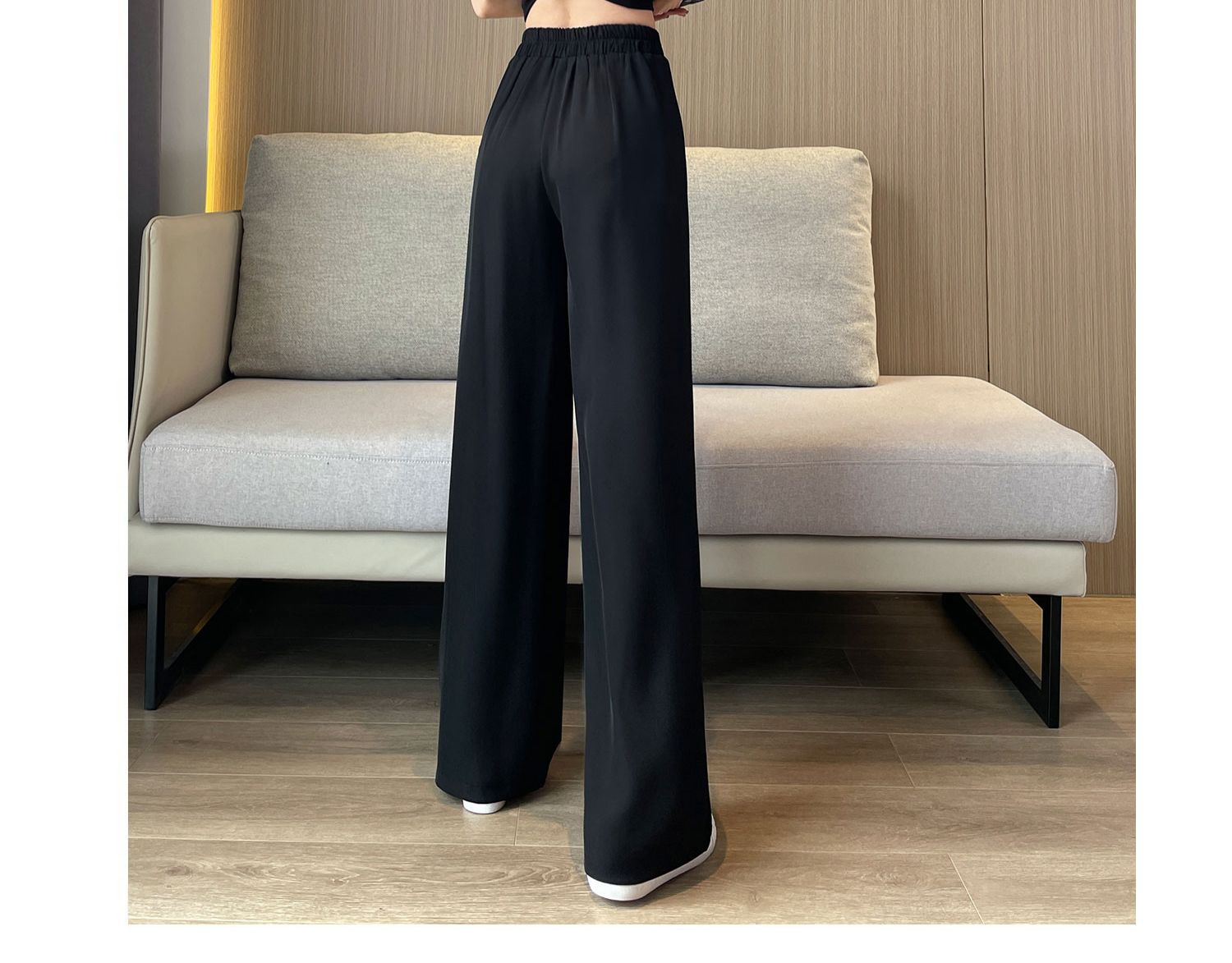 Women's High-Waist Wide-Leg Suit Pants with Drape, Lightweight Straight-Leg Casual Trousers