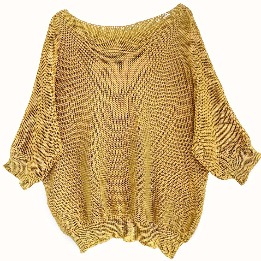 Women's Solid Crewneck Knit Top with Lantern Sleeves