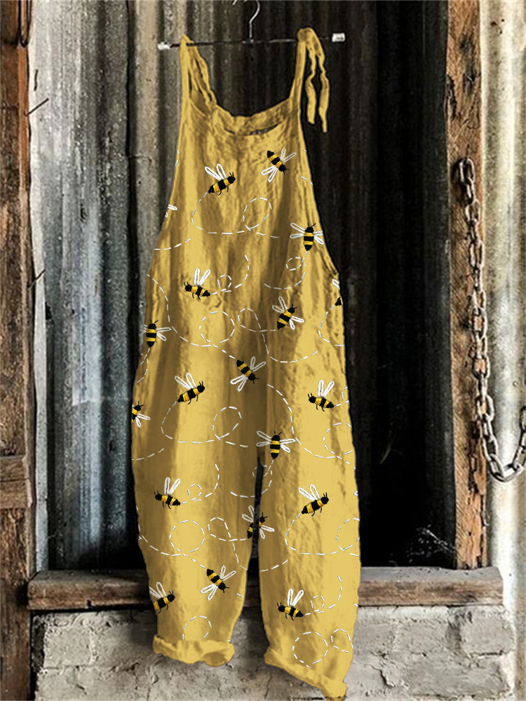 Women's Printed Vintage Sleeveless Wide-Leg Jumpsuit