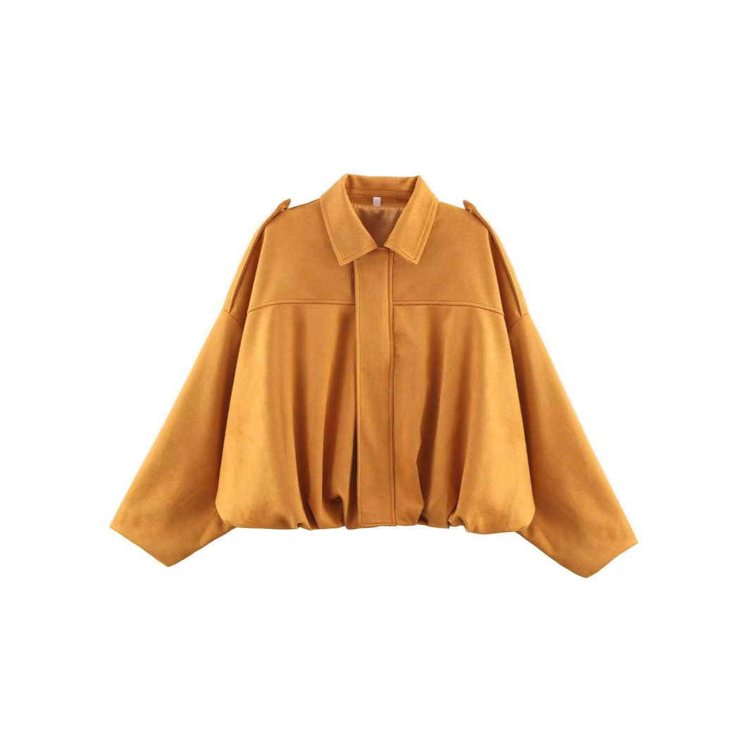 Faux Suede Bomber Jacket with Collar and Zip Button Front