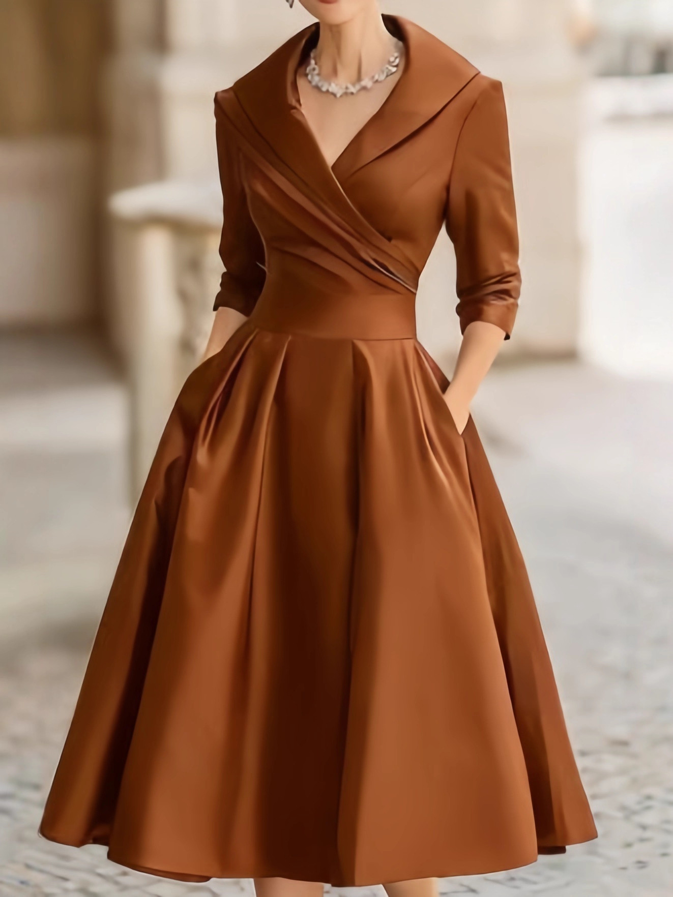Women's Elegant Waist-Cinching Midi Dress