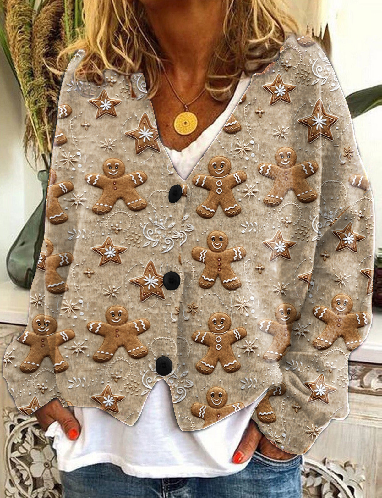 Abstract Print Open-Front Cardigan Sweater