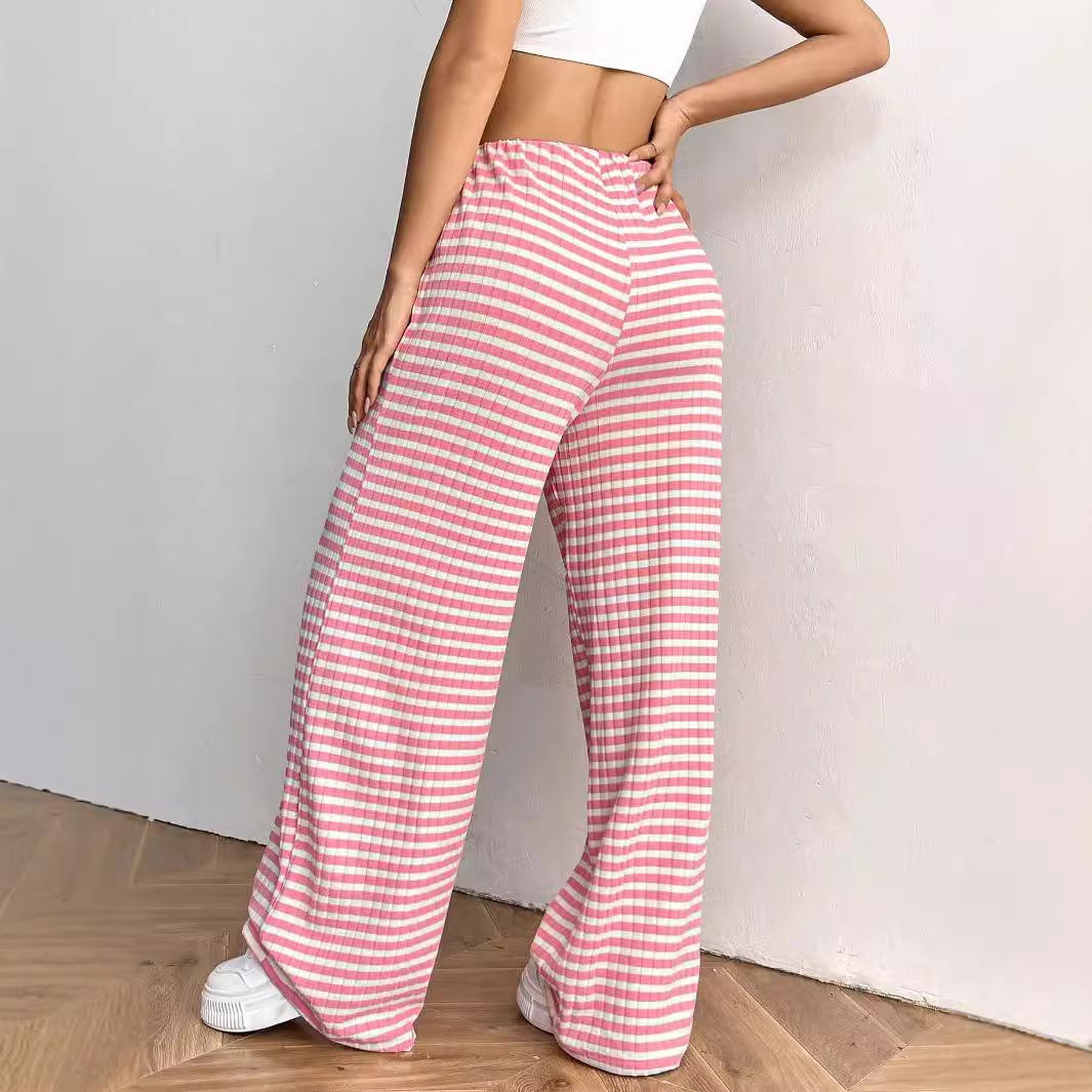 Women's Striped & Solid Cotton Straight-Leg Pants with Elastic Drawstring Waist