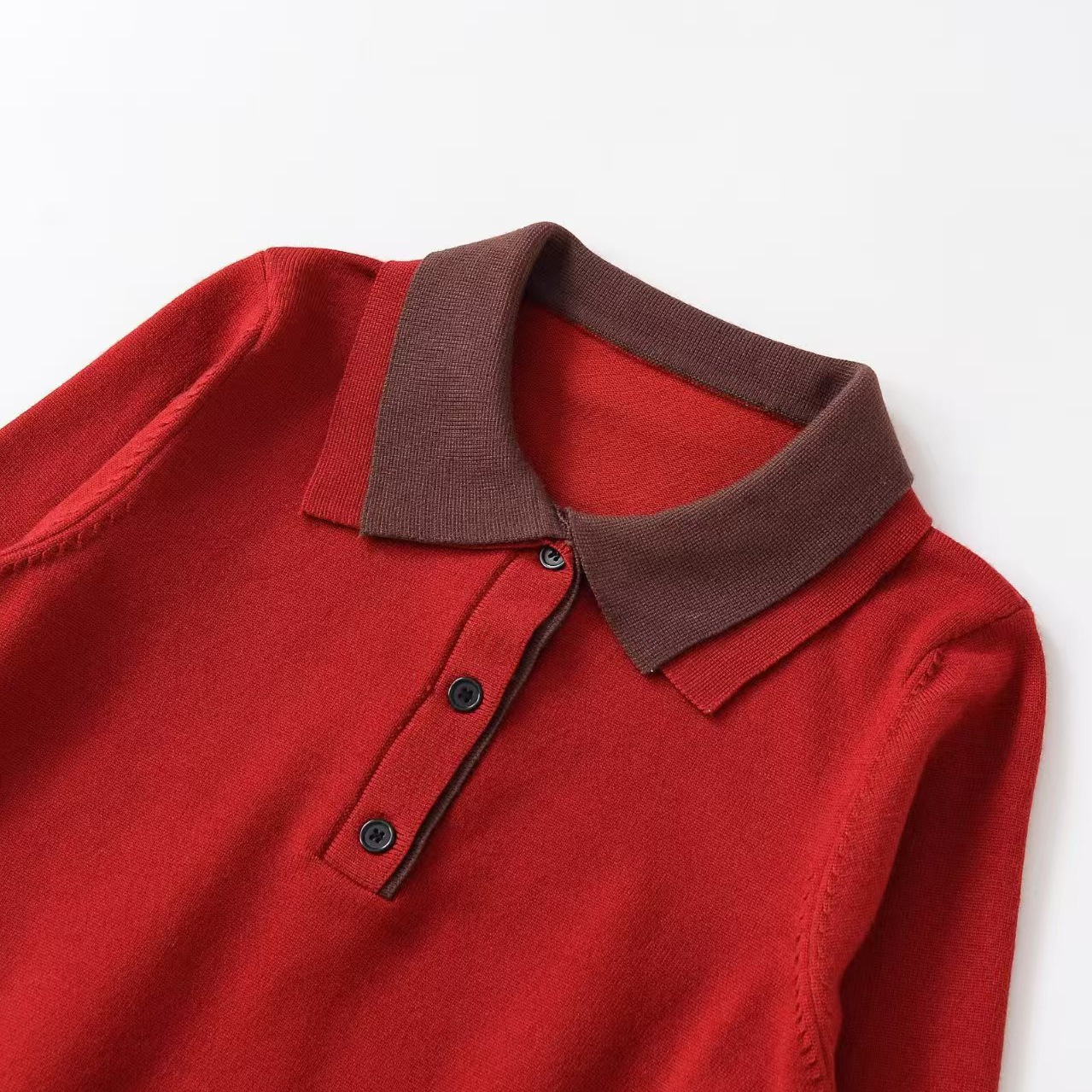 Classic Solid Knit Polo Sweater Long Sleeve Pullover