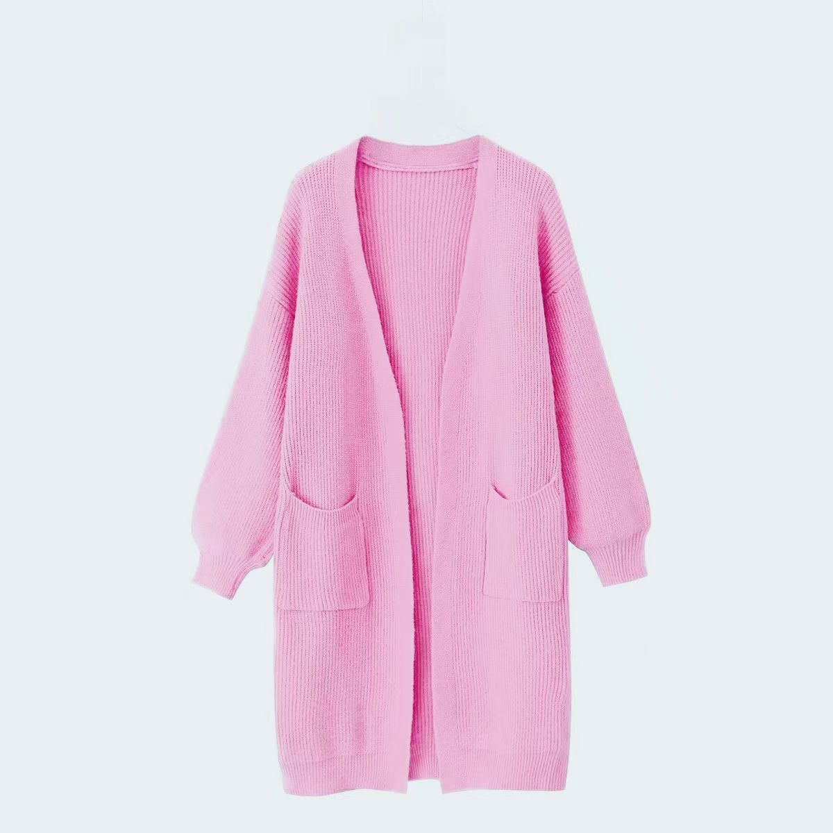 Women's Solid Color Pocket Open-Front Long Knit Cardigan Sweater Coat