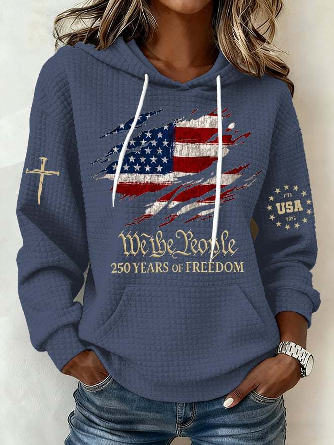 Women's USA Flag Print Hooded Sweatshirt Casual Pullover