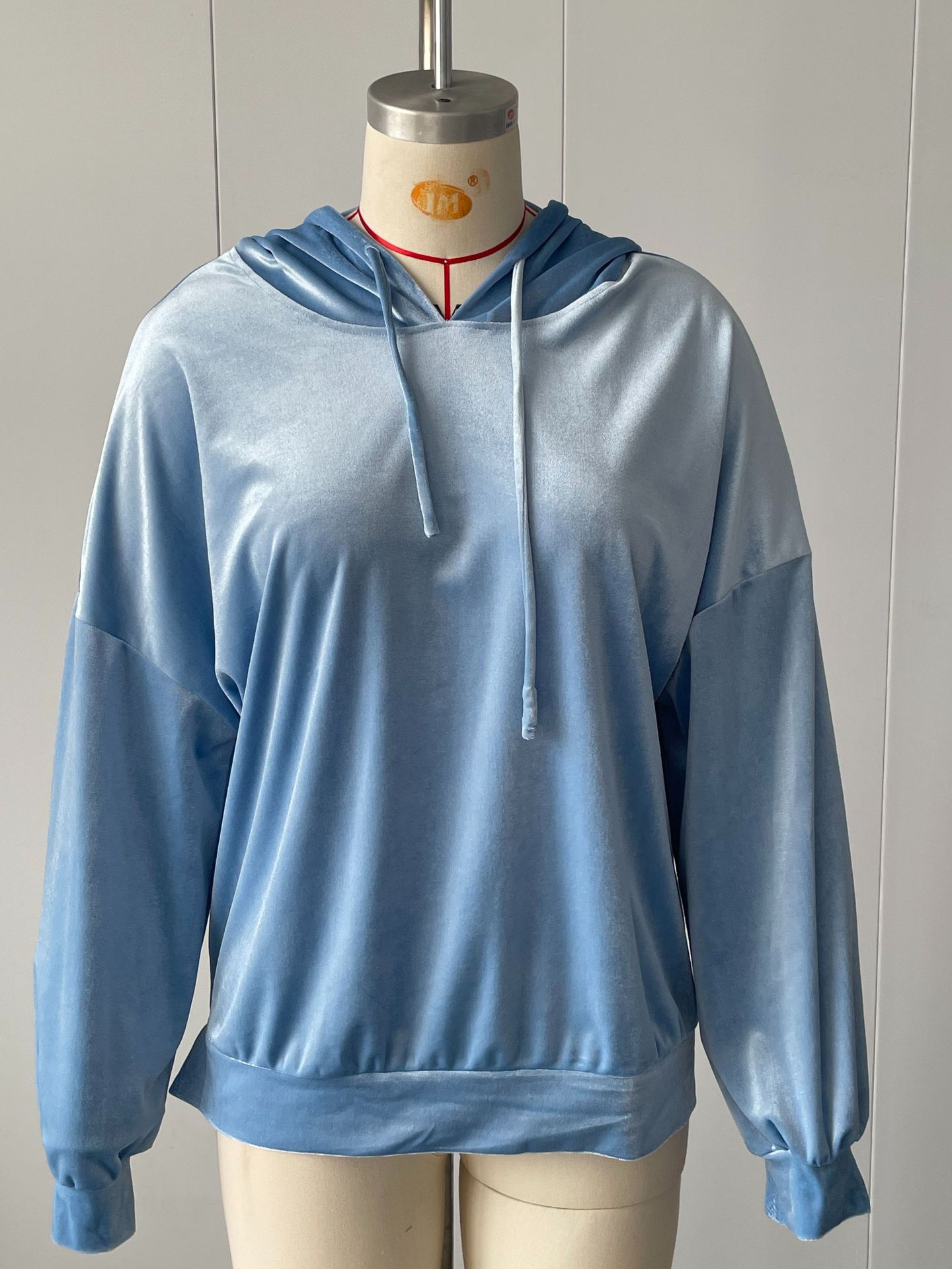 Women's Velvet Hooded Sweatshirt Loose Long Sleeve Pullover with Drawstring