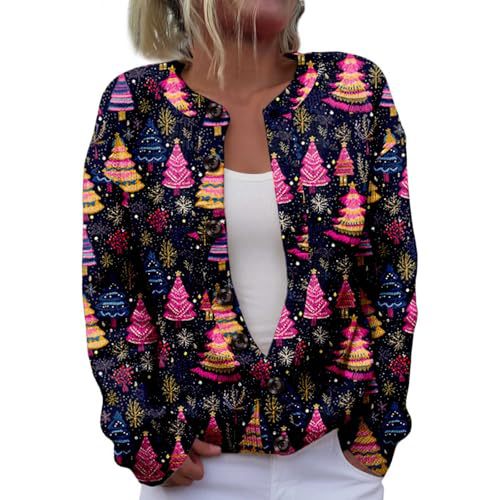 Women's Christmas Snowman Tree Print Button Cardigan