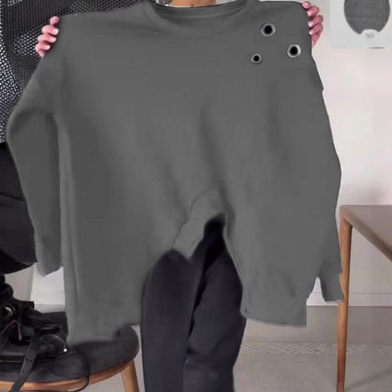Women's Solid Color Long Sleeve Crew Neck Split Hem Sweatshirt