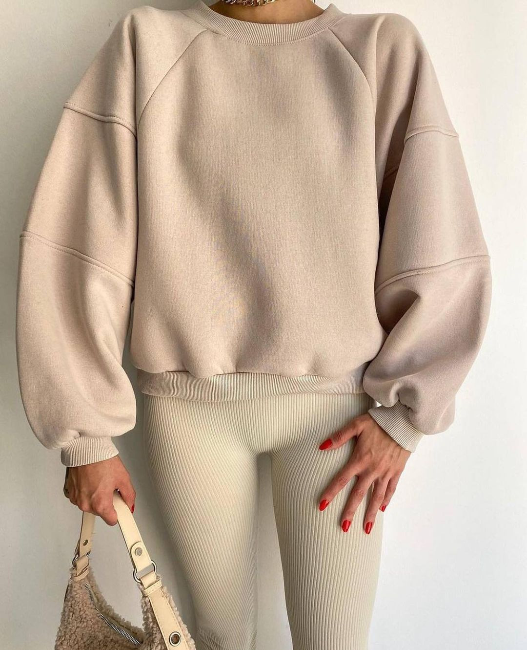 Crewneck Colorblock Long-Sleeve Solid Pullover Sweatshirt