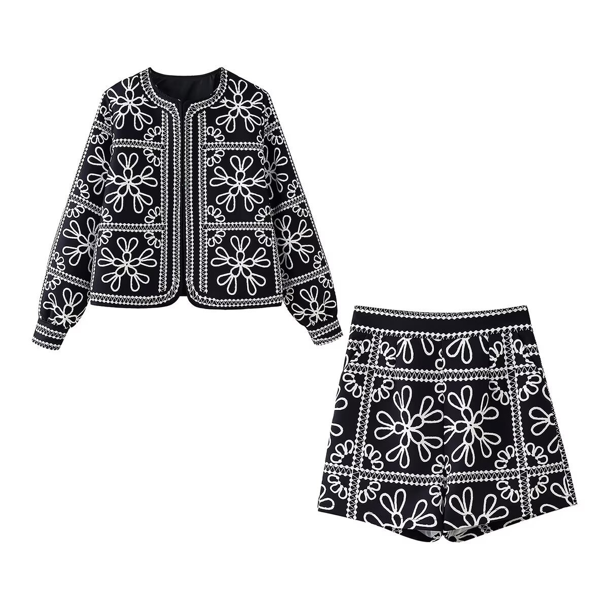 Women's Printed Padded Jacket and Shorts Set