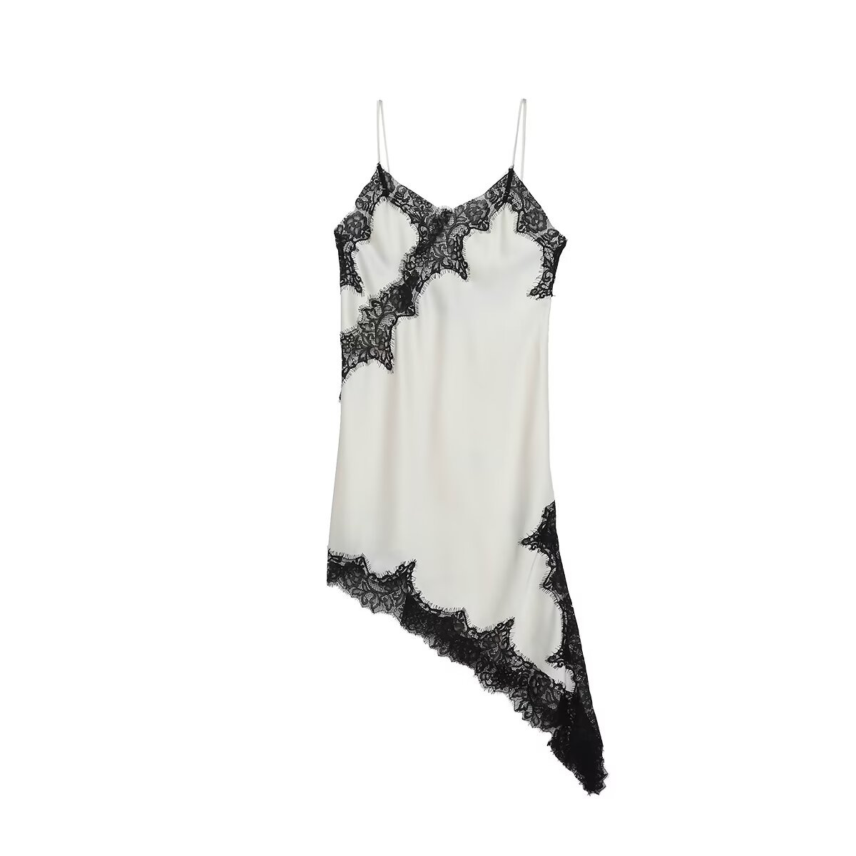 Women's Asymmetric Lace Trim V-Neck Sleeveless Midi Dress