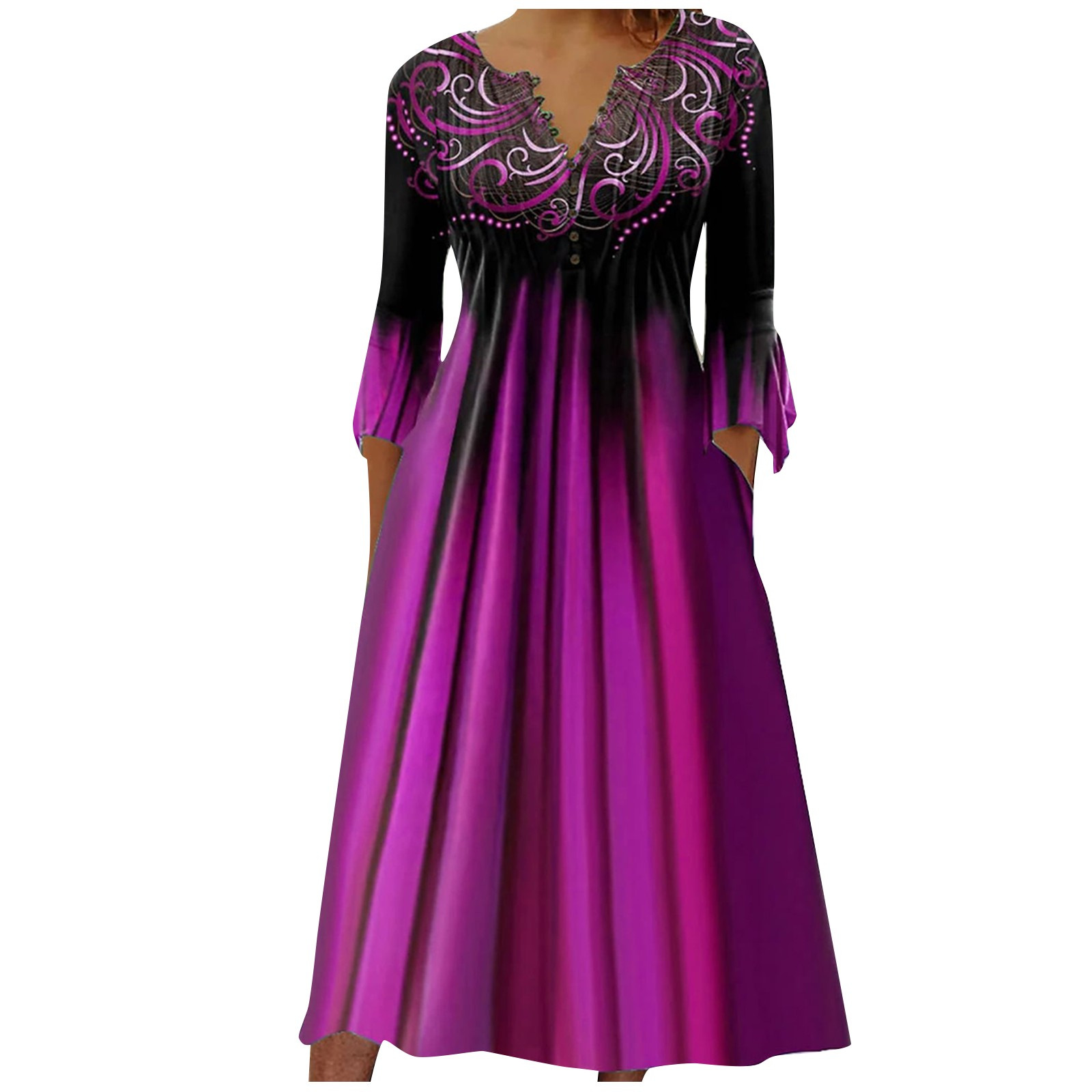 Floral Print V-Neck Half-Sleeve A-Line Maxi Dress Plus Size