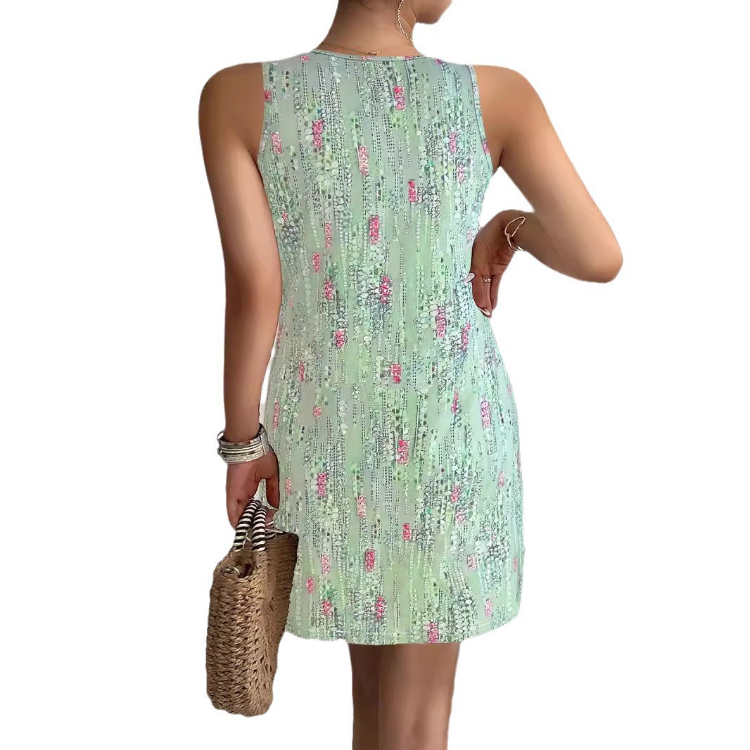 Women's Sleeveless V-Neck Floral Print Midi Dress