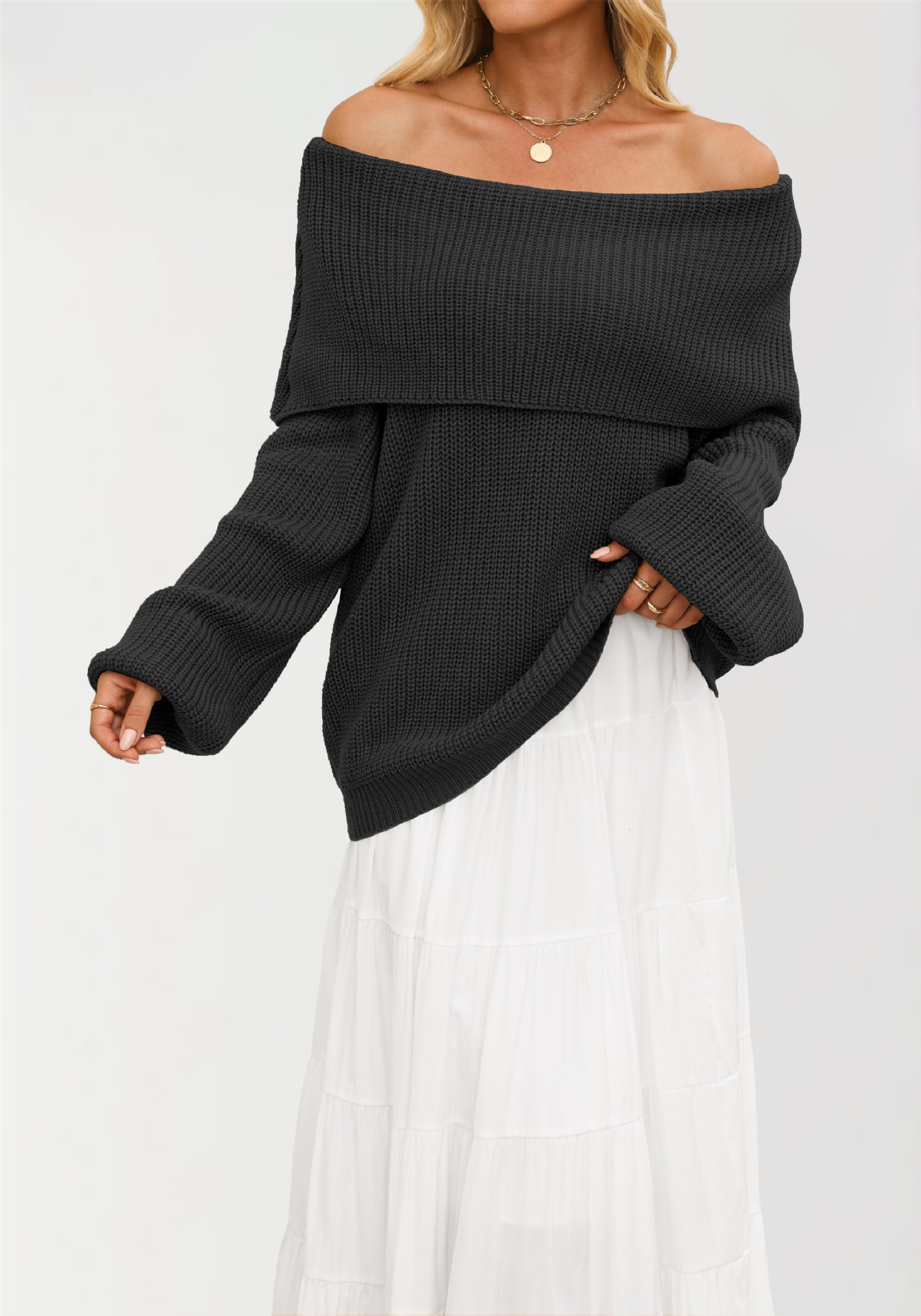Women's Off-Shoulder Knit Sweater Loose Pullover