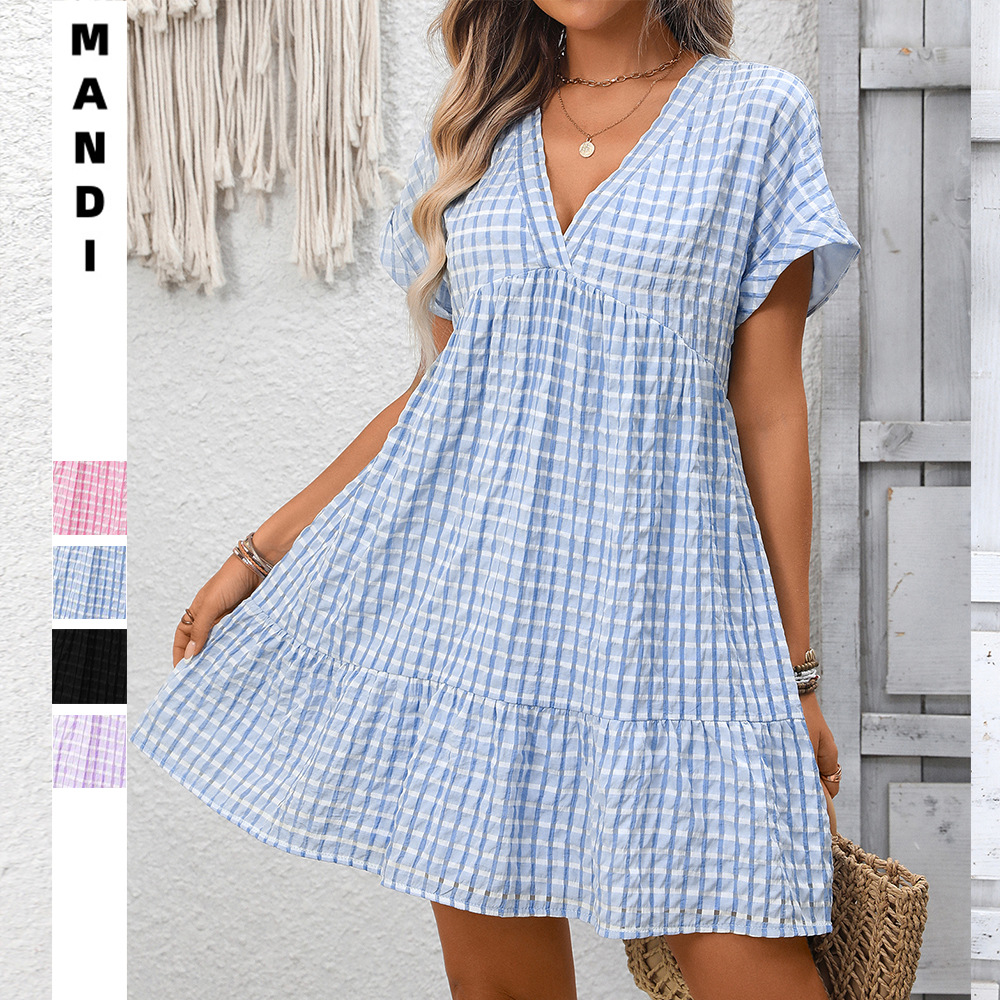 Women's Loose Casual Plaid Short Sleeve Dress