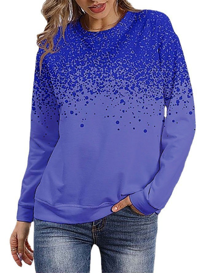Women's Long Sleeve Loose Crewneck Ink Dot Print Sweatshirt