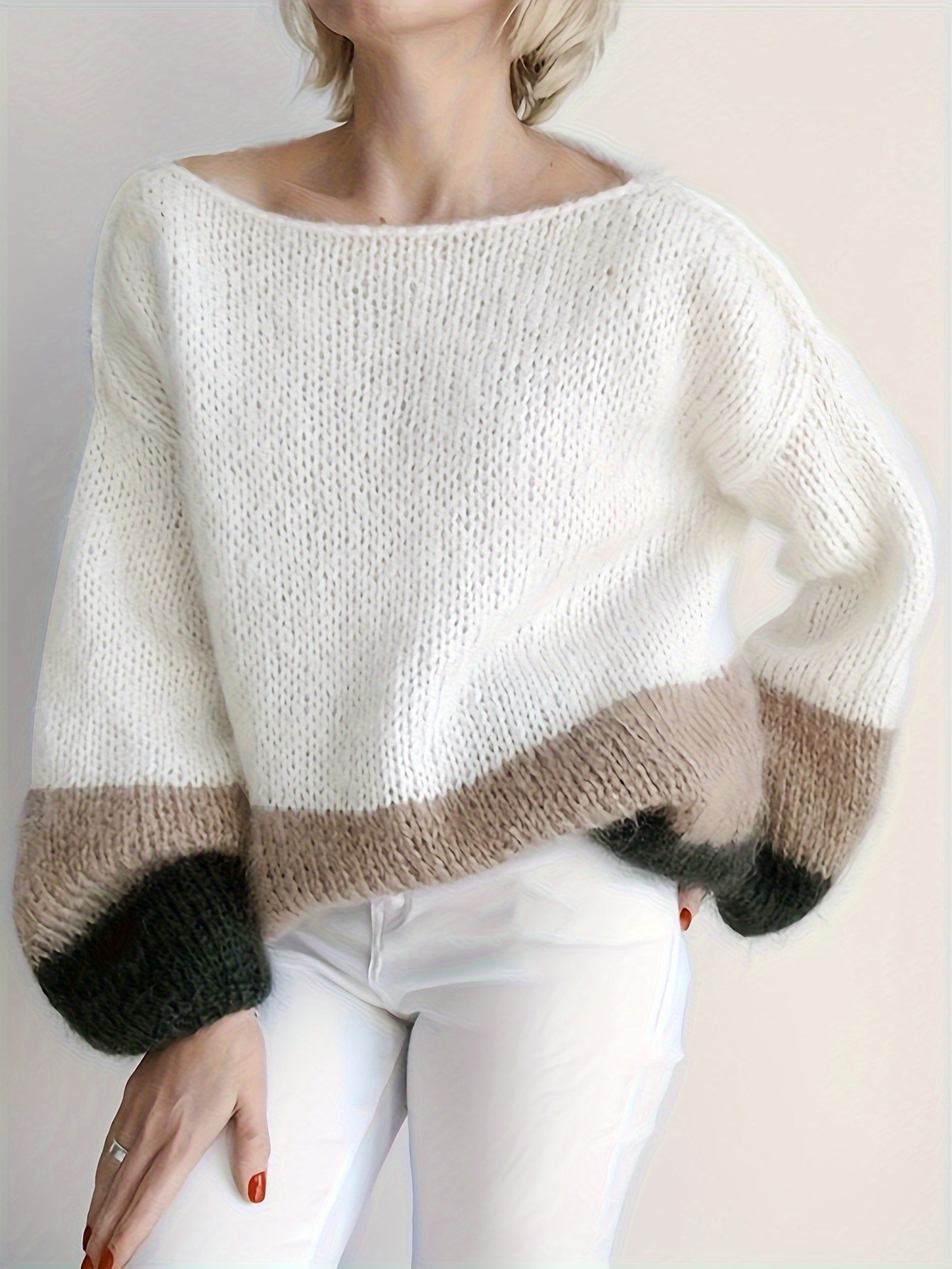 Soft Colorblock Crewneck Knit Pullover Sweater