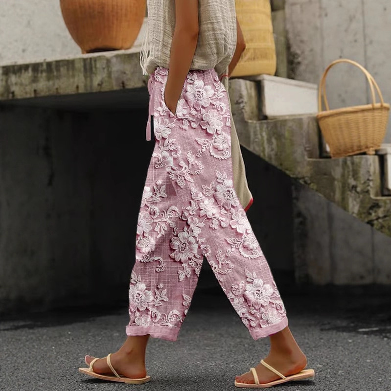 Women's Vintage Floral Print Straight-Leg Casual Pants