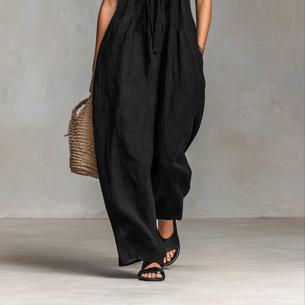 Women's Solid Color Wide-Leg Loose Casual Pants with Self-Tie Belt