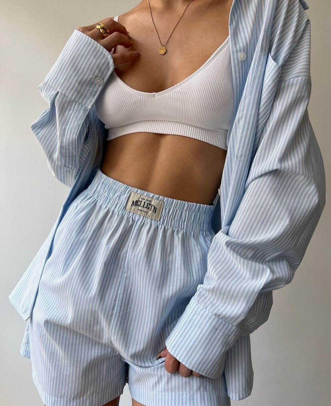 Striped Long Sleeve Shirt and Shorts Two-Piece Set