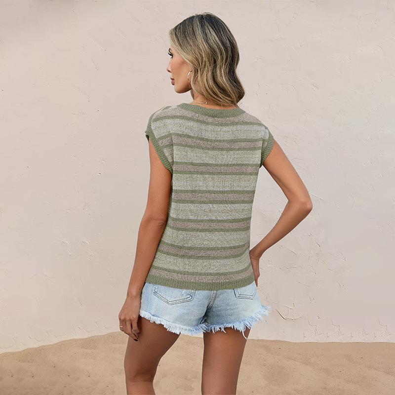 Women's Color-Block Crewneck Knit Top Casual Loose Fit