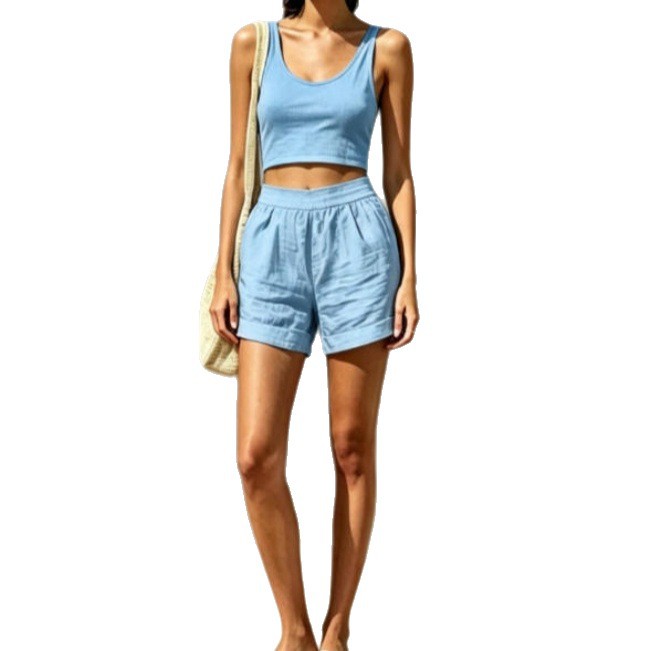 Women's Sleeveless Tank Top and Shorts Set Solid Color Casual Vacation Outfit