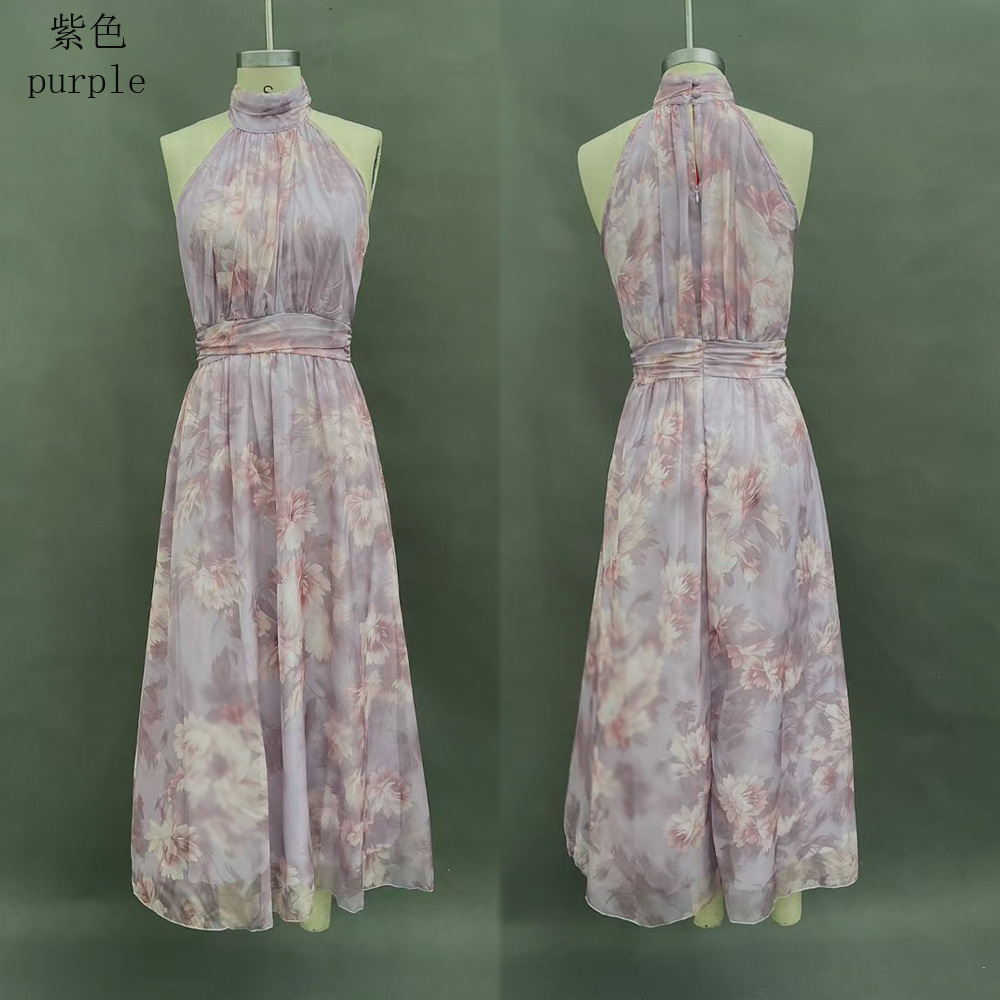 Women's Bodycon Mesh Floral Print High Slit Cami Long Dress