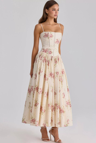 Floral Sleeveless Slip Dress Slimming Elegant Midi Dress for Women
