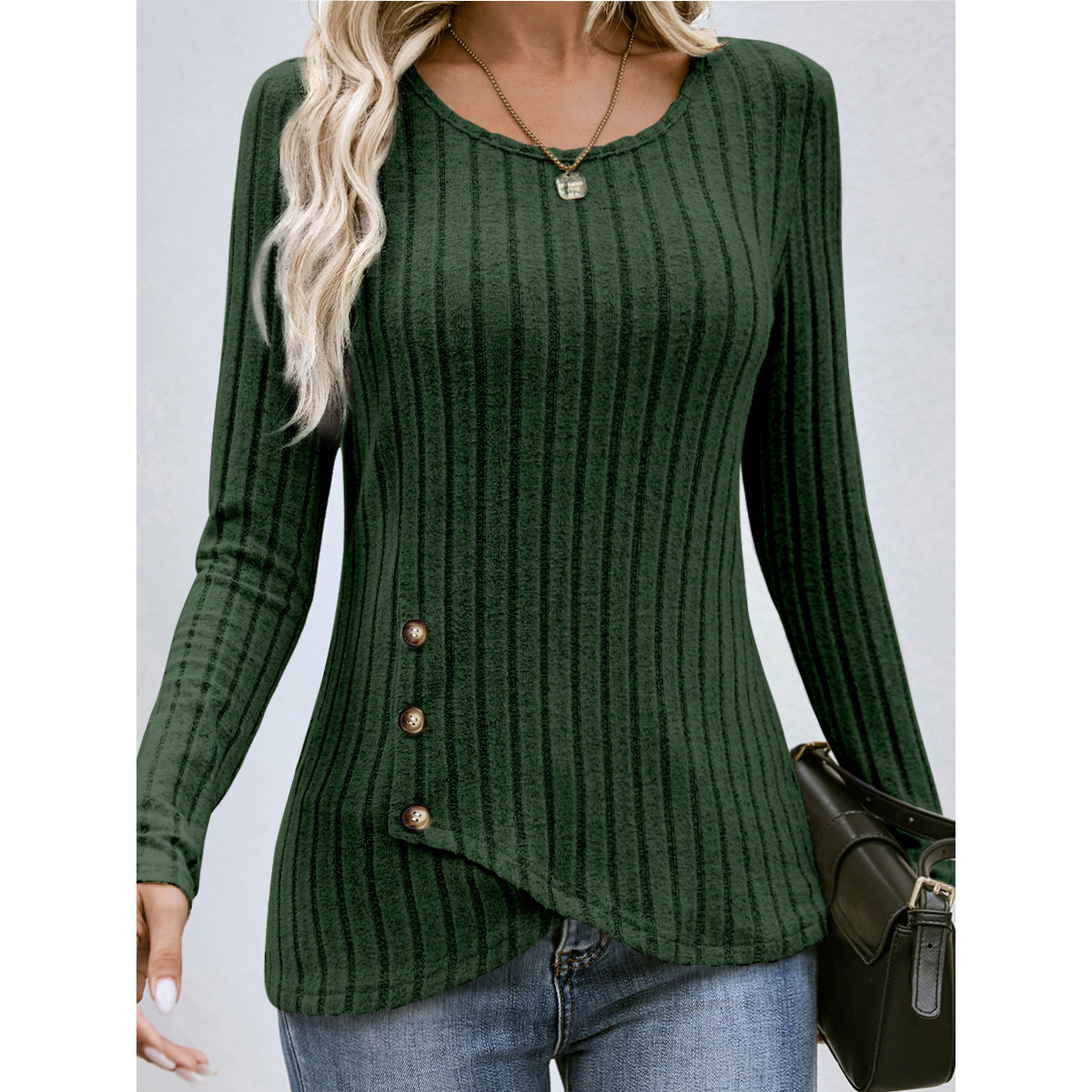 Women's Slim Fit Round Neck Long Sleeve Top