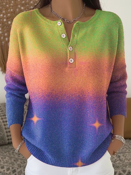 Button Long Sleeve Sweatshirt with 3D Print Casual Pullover