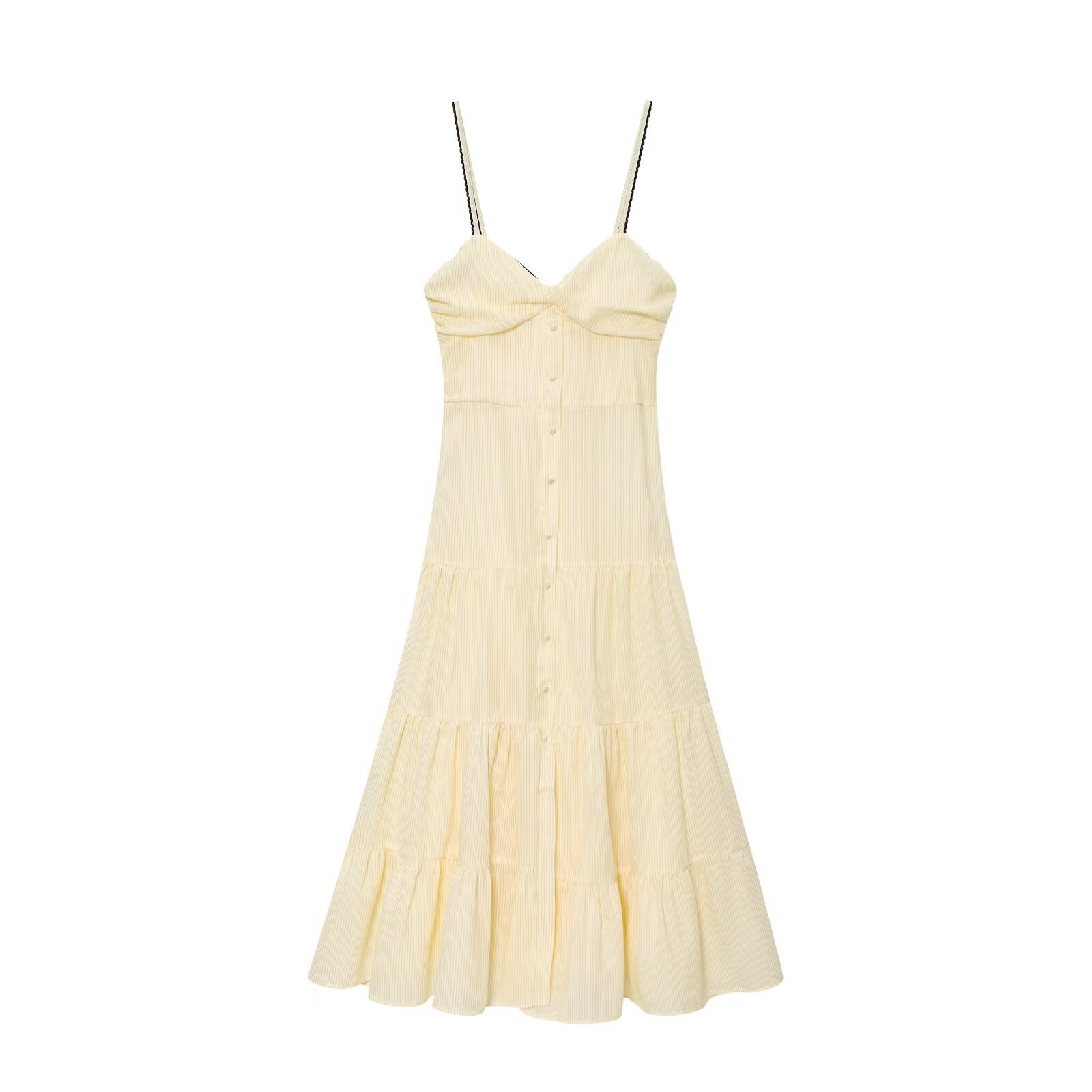 Striped Midi Dress Sleeveless Pleated Elegant