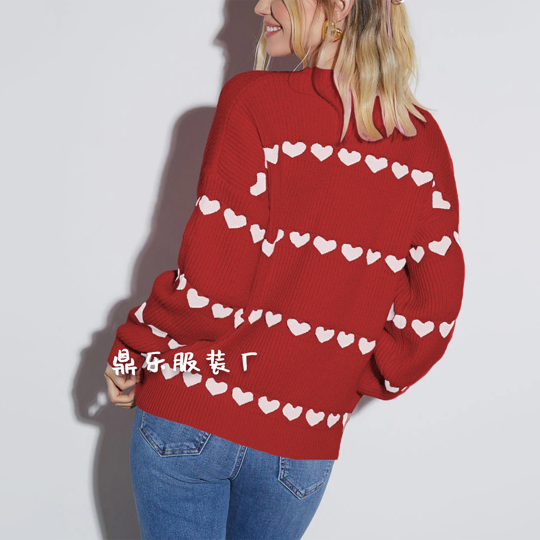 Heart Pattern Loose Knit Sweater Women's Pullover