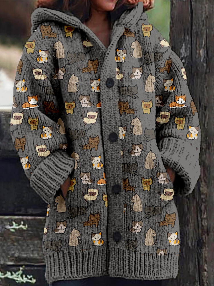 Women's Halloween Zombie Floral Print Hooded Button Cardigan Sweater