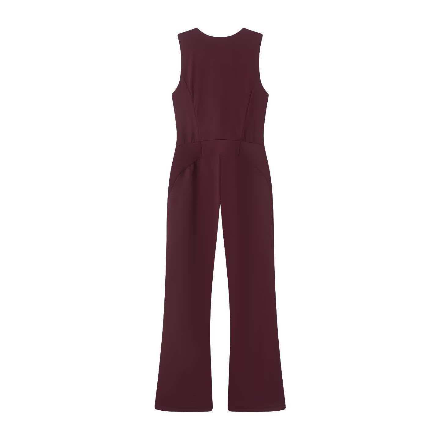 Women's Sleeveless Zip Ski Jumpsuit Wide-Leg High-Waist Three Colors
