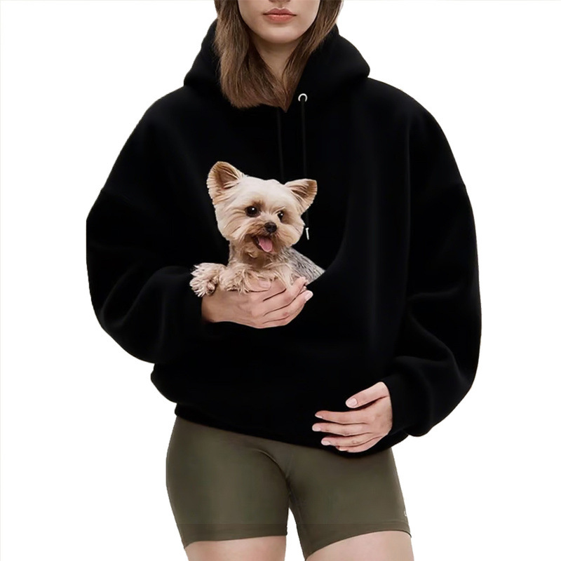 Solid Hooded Plush Pet Pouch Oversized Pullover Hoodie for Women