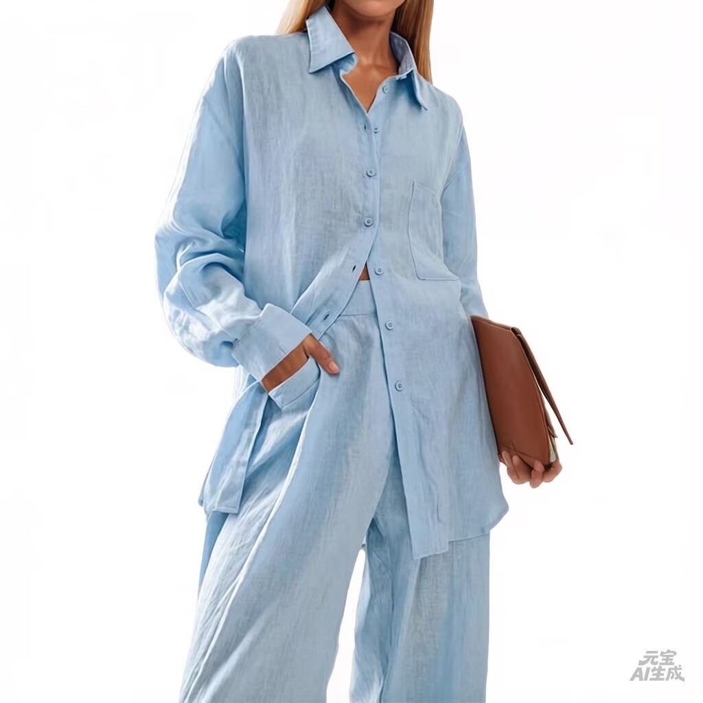 Women's Loose Fit Shirt and Pants Set Casual Commuter Two-Piece Outfit