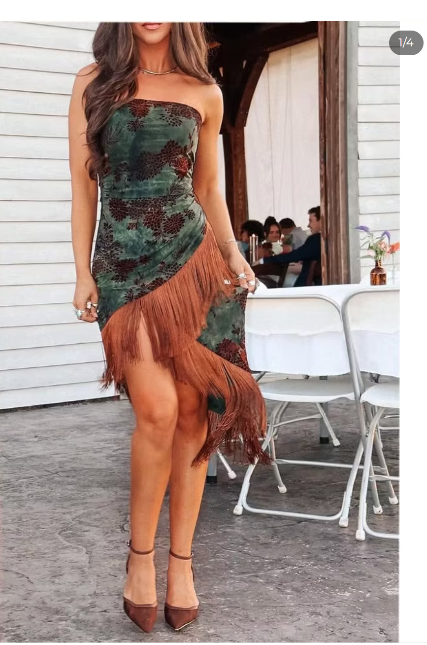 Fringe Tube Dress with Asymmetrical Hem