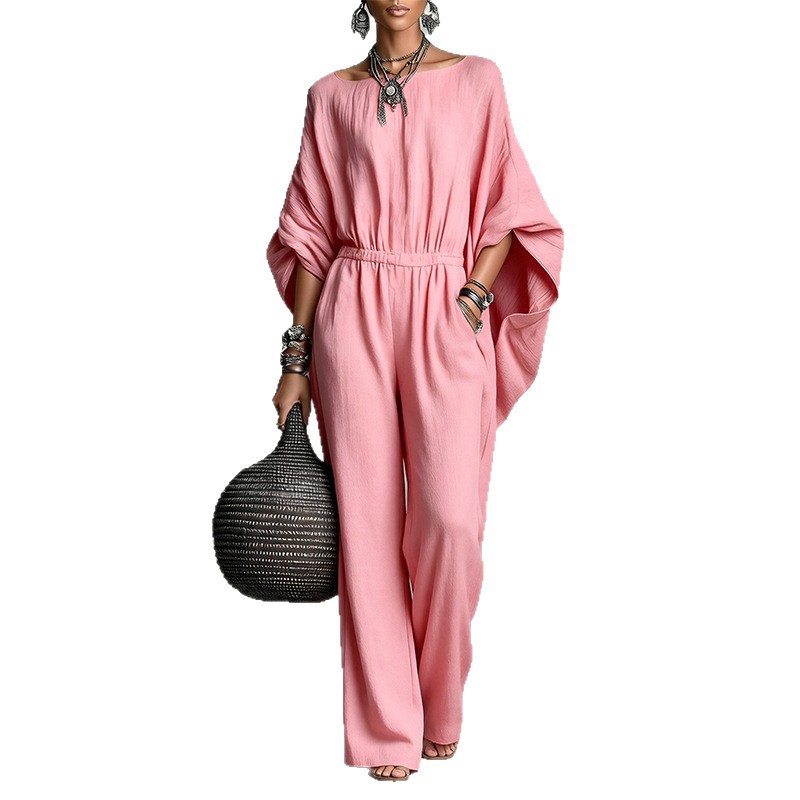 Women's High-Waist Wide-Leg Jumpsuit with Bell Sleeves