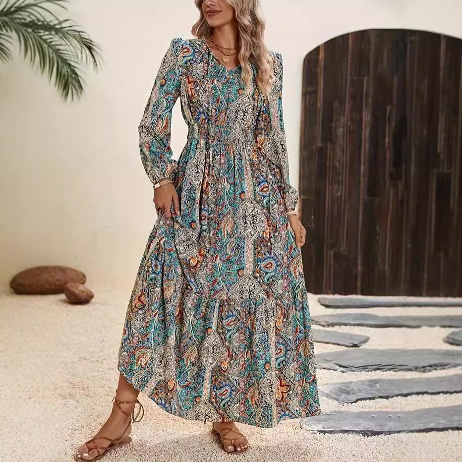 Women's Long Sleeve Floral Ruffle Dress
