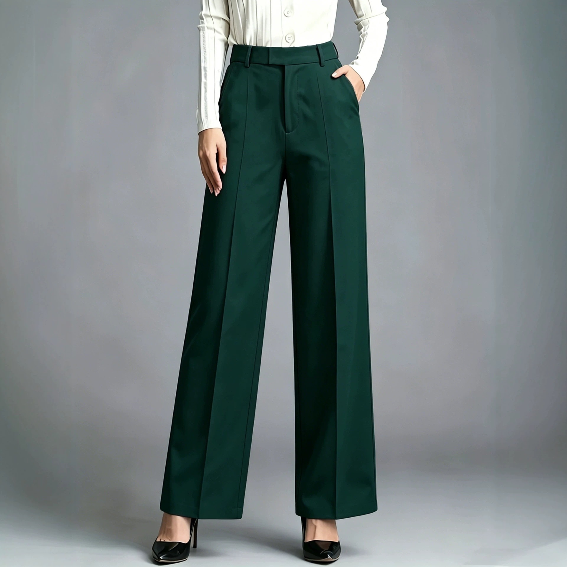 High-Waist Straight-Leg Drapey Dress Pants for Work