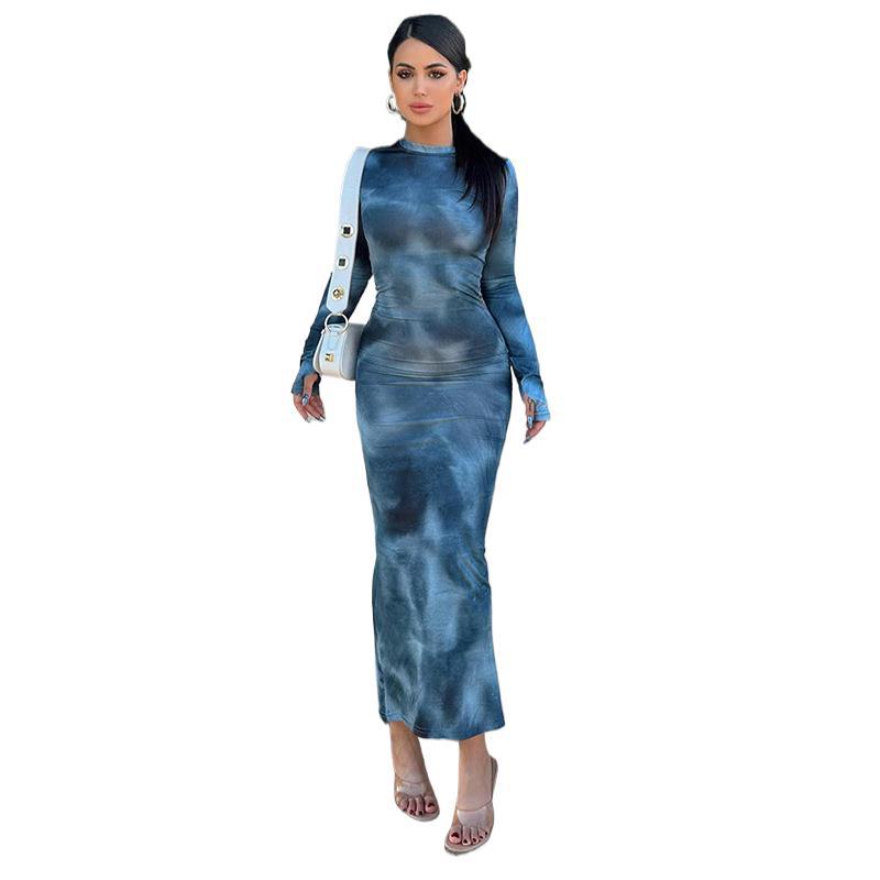 Tie-Dye Bodycon Long-Sleeve Midi Dress