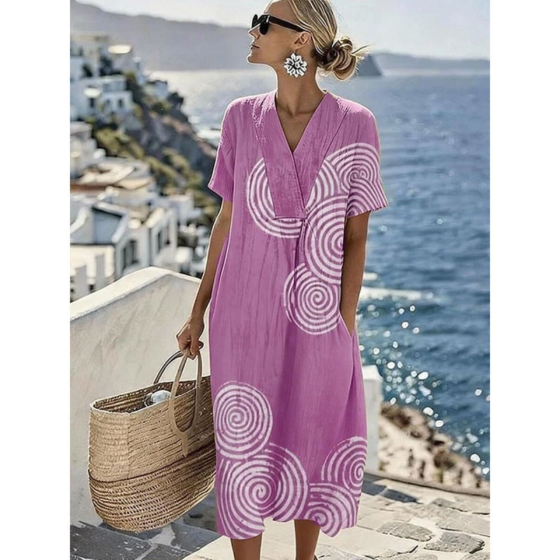 Women's Swirl Polka Dot Print Pleated Midi Dress