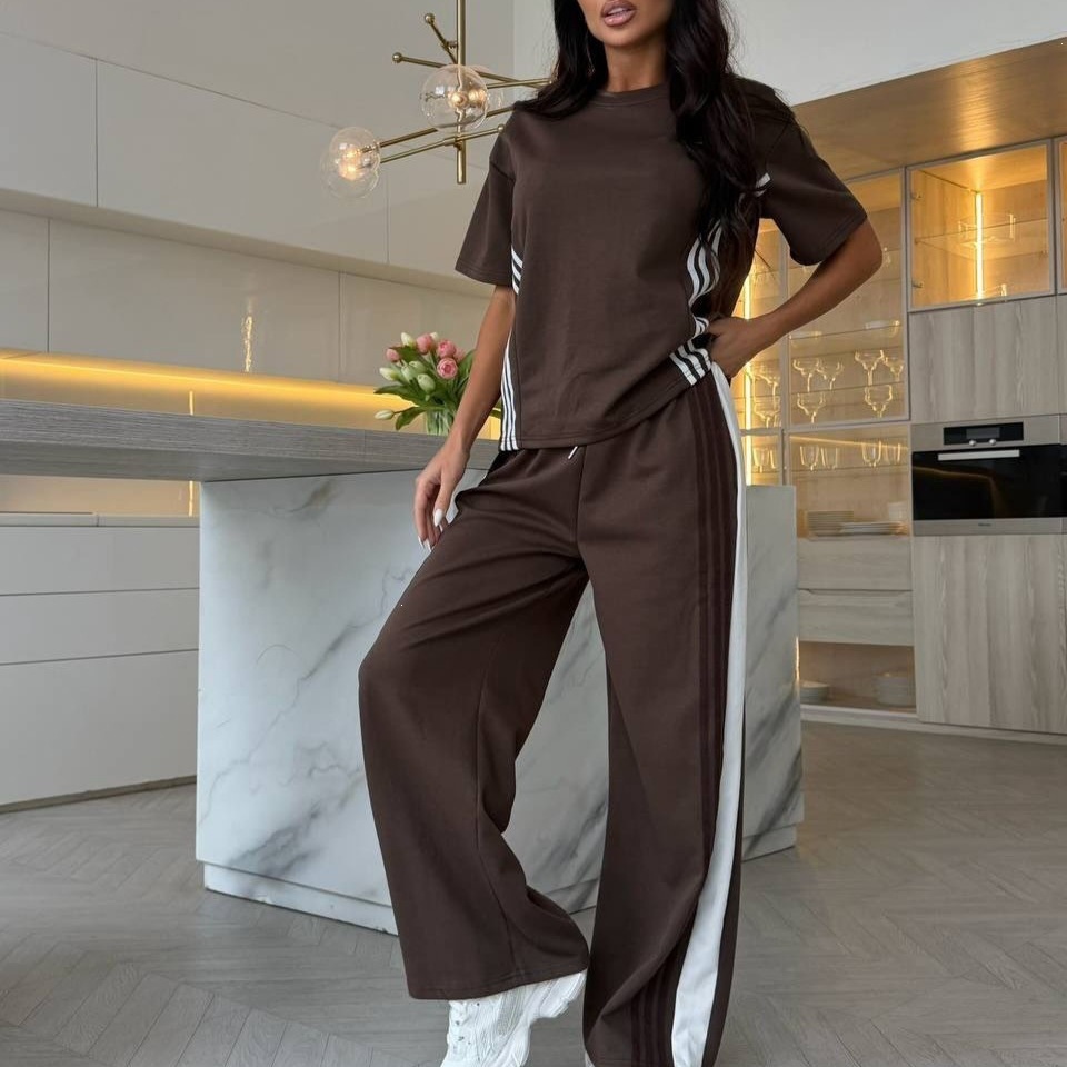 Women's Color-Block Side-Stripe Short-Sleeve Tee & Pants Set