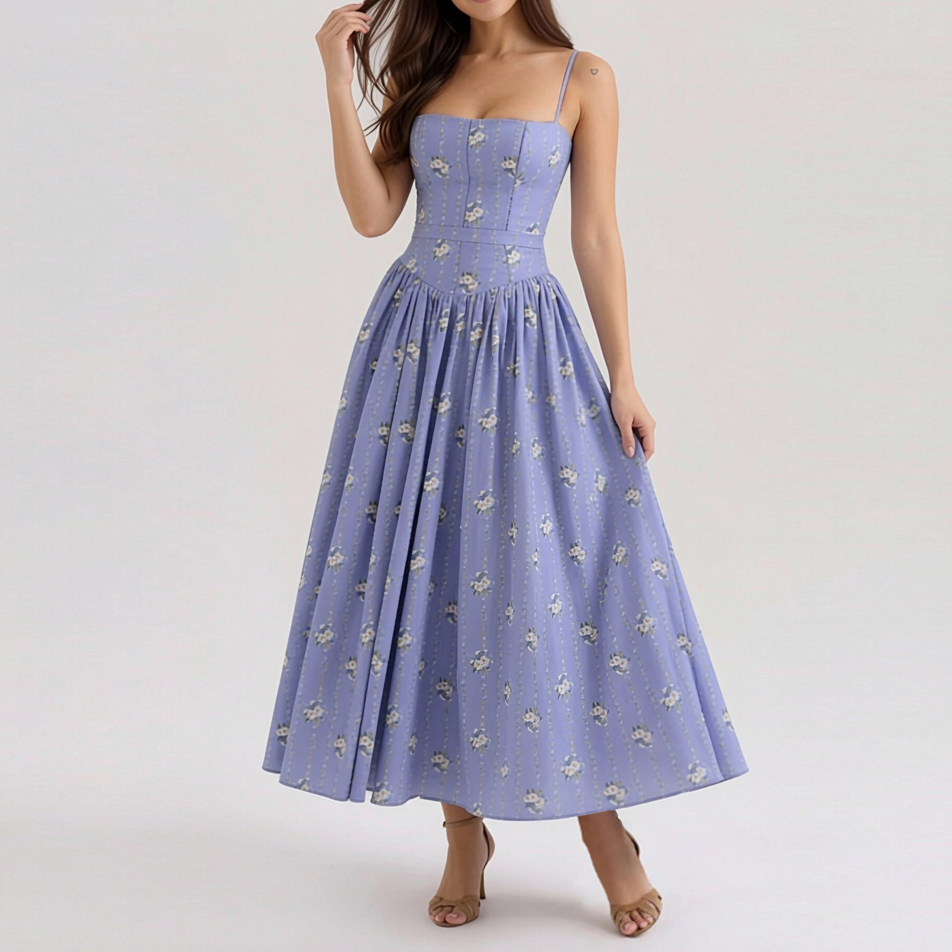 Floral Print High-Waist Sleeveless Slip Dress